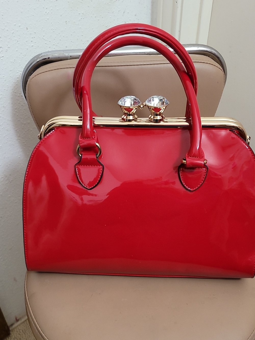 Red Patent Top-Handle Satchel Bag - Women